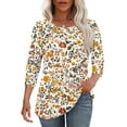 thumbnail image 5 of successthop Boho Blouses for Women Plus Size 3/4 Sleeve Top Crewneck Casual Pullover Clothes Button Floral Shirts, 5 of 7