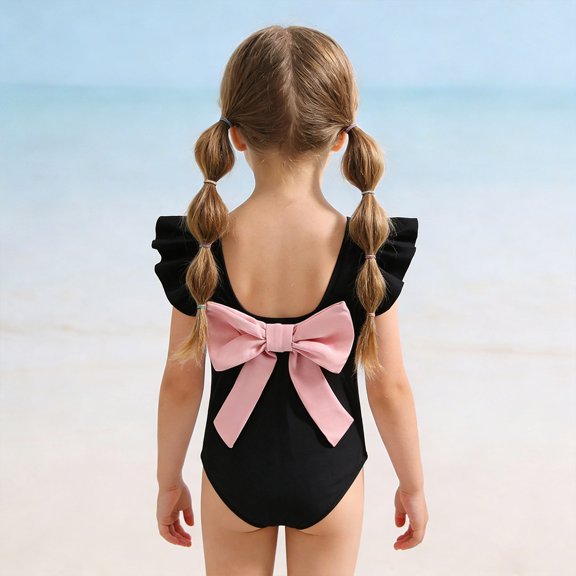 Odeerbi 6M-3Y Infant Toddler Girls Backless Bowknot One-Piece Swimsuit Quick Dry Beach Swimwear Summer Ruffle Bathing Suit
