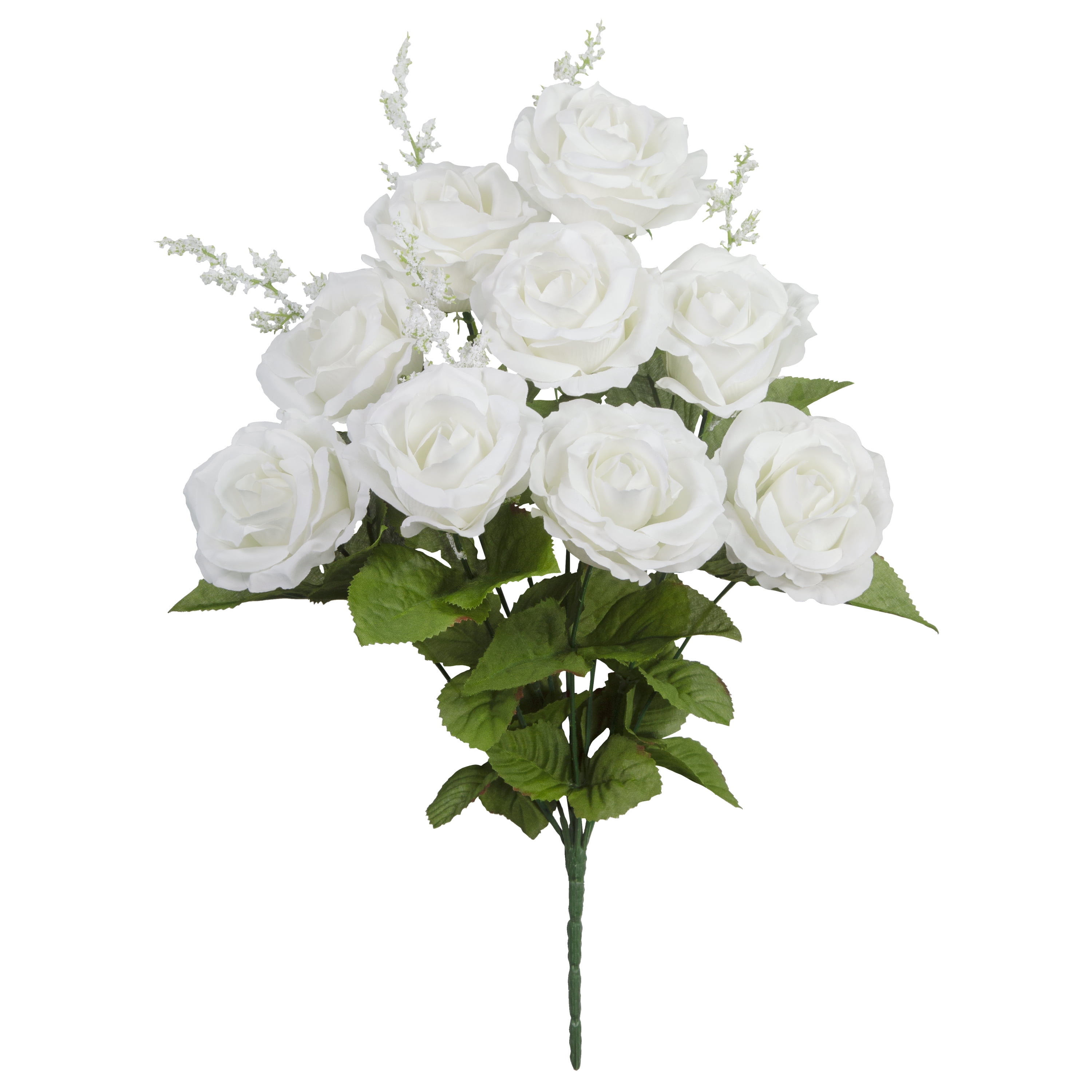 17" Artificial Silk White Roses Mixed Bush, by Mainstays