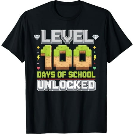 Hot Trending Level 100 Days of School Unlocked Gaming Pixel 100th Day T-Shirt Vintage Tee -Birthday Gifts