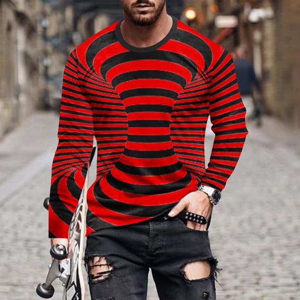 Blusas y camisas de manga larga con cuello redondo para hombre, blusa informal de manga larga con cuello redondo y estampado.