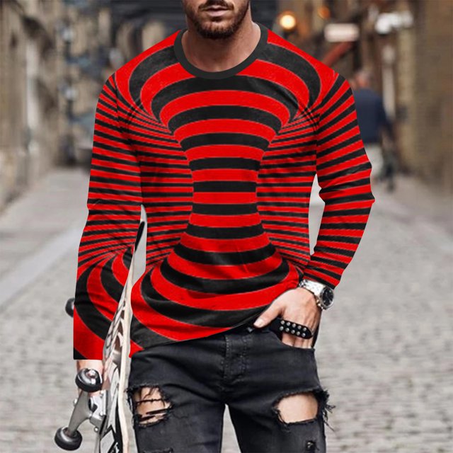 Blusas y camisas de manga larga con cuello redondo para hombre, blusa informal de manga larga con cuello redondo y estampado.