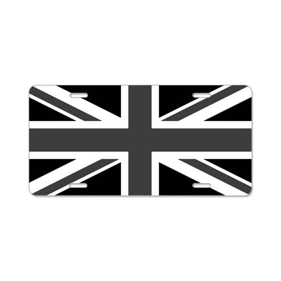 CafePress - Union Jack Black And White Aluminum License Plat - Aluminum License Plate, Front License Plate, Vanity Tag