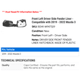thumbnail image 2 of Front Left Driver Side Fender Liner - Compatible with 2019 - 2022 Mazda 3 2020 2021, 2 of 2