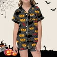 thumbnail image 2 of Weebloom Girls Halloween Pajamas Soft Kids Flip Collar Design Dailywear Outfit 2-13 Years Skin-Friendly Loungewear,8-9 Years, 2 of 4