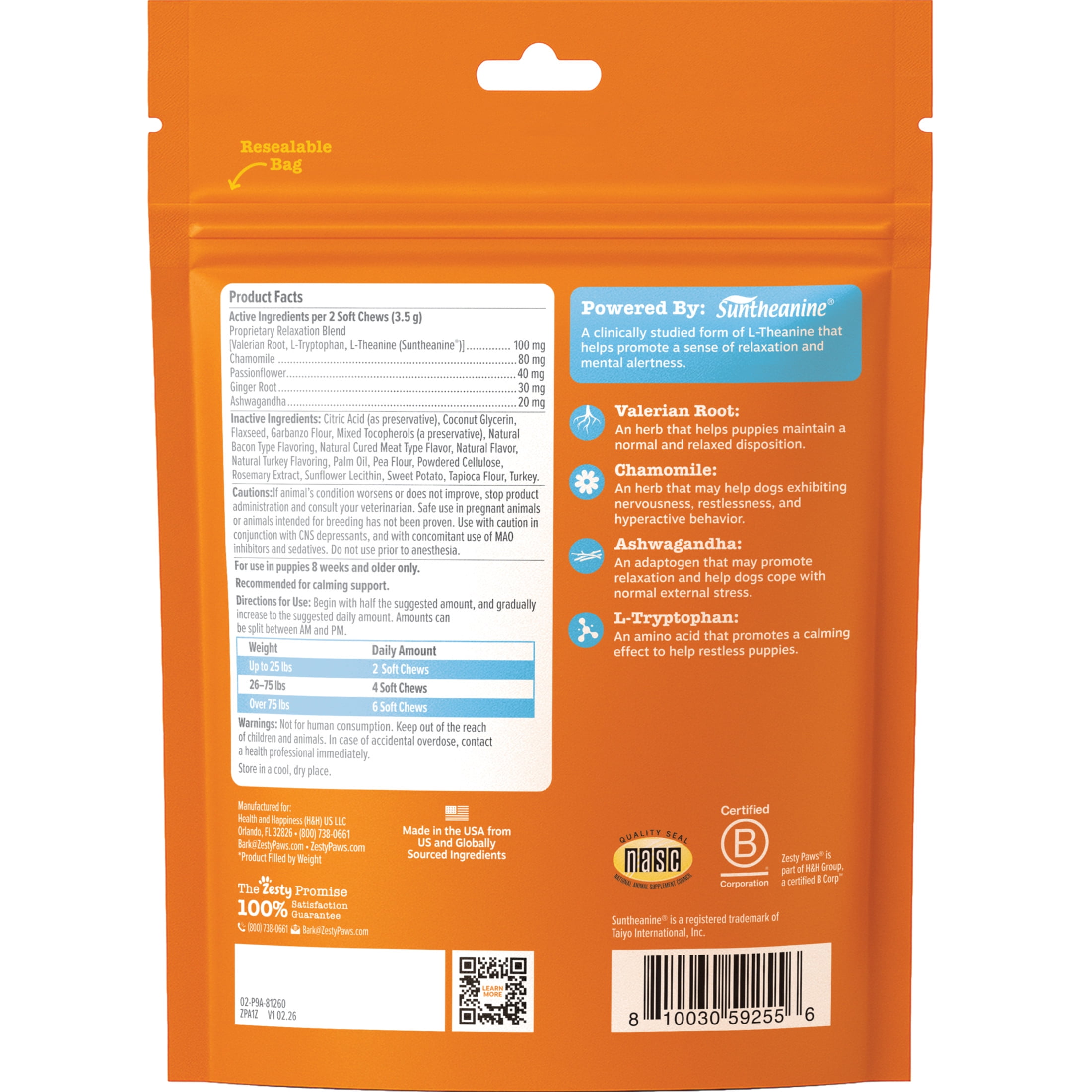 (6 pack) Zesty Paws Calming Bites for Puppies Turkey Flavor 60 Count Dog Supplement