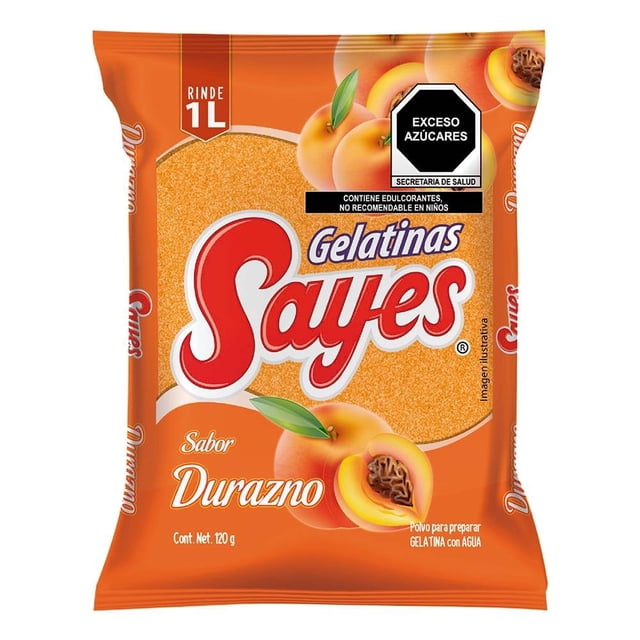 Polvo para preparar gelatina Sayes de agua sabor durazno 120 g