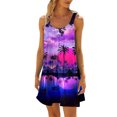 thumbnail image 2 of Womens Summer Casual Dresses Coconut Tree Print Crew Neck Strappy Sleeveless Fashion Beach Mini Dress Holiday Wear, 2 of 5