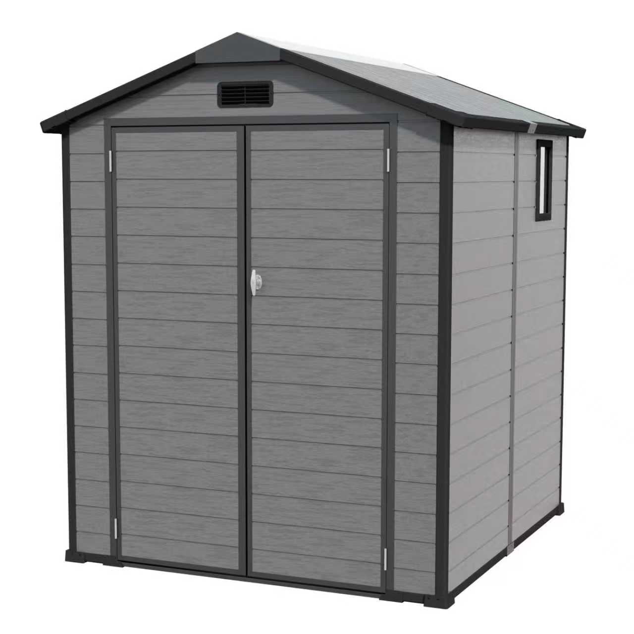 IMagacFun 6x6 Skylight Plastic Storage Shed Outdoor Resin Tool Shed with Lockable Doors ,Window and Floor Dark Gray