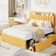 thumbnail image 1 of Yellow tamaño completo marco de cama con estante de libros cabecero bouclé forrado platform 2 flexible cajones noise-free fácil montaje no necesita colchón base, 1 of 6