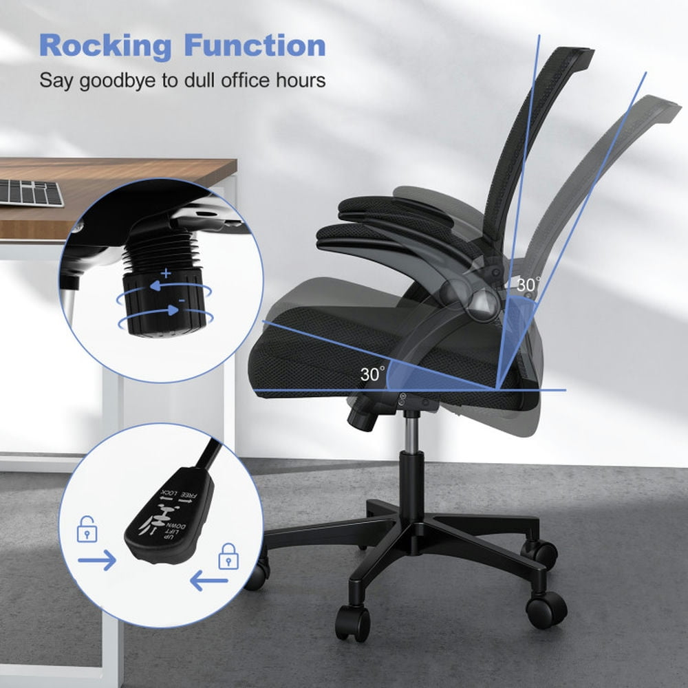 Demi Bonn Ergonomic Office Chair Adjustable Swivel Chair with Flip-Up Armrests and Rocking Backrest, for Home, Bedroom, Study, Black