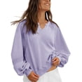 thumbnail image 2 of Womens Long Sleeved Oversized Sweatshirt Casual V Neck Lace Lantern Cropped Loose Fit Fall Pullover Tops, 2 of 5