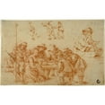 thumbnail image 2 of Adriaen van Ostade 24x17 Gold Ornate Framed and Double Matted Museum Art Print Titled - Sketches of Peasants Playing Dice and Skating; Sketch of Boy on Sled, 2 of 4