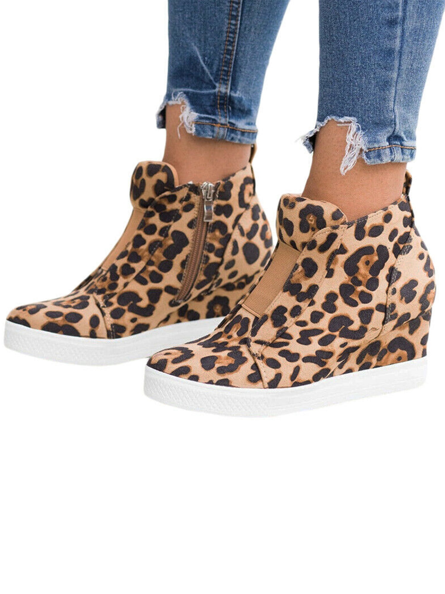 leopard low heel boots