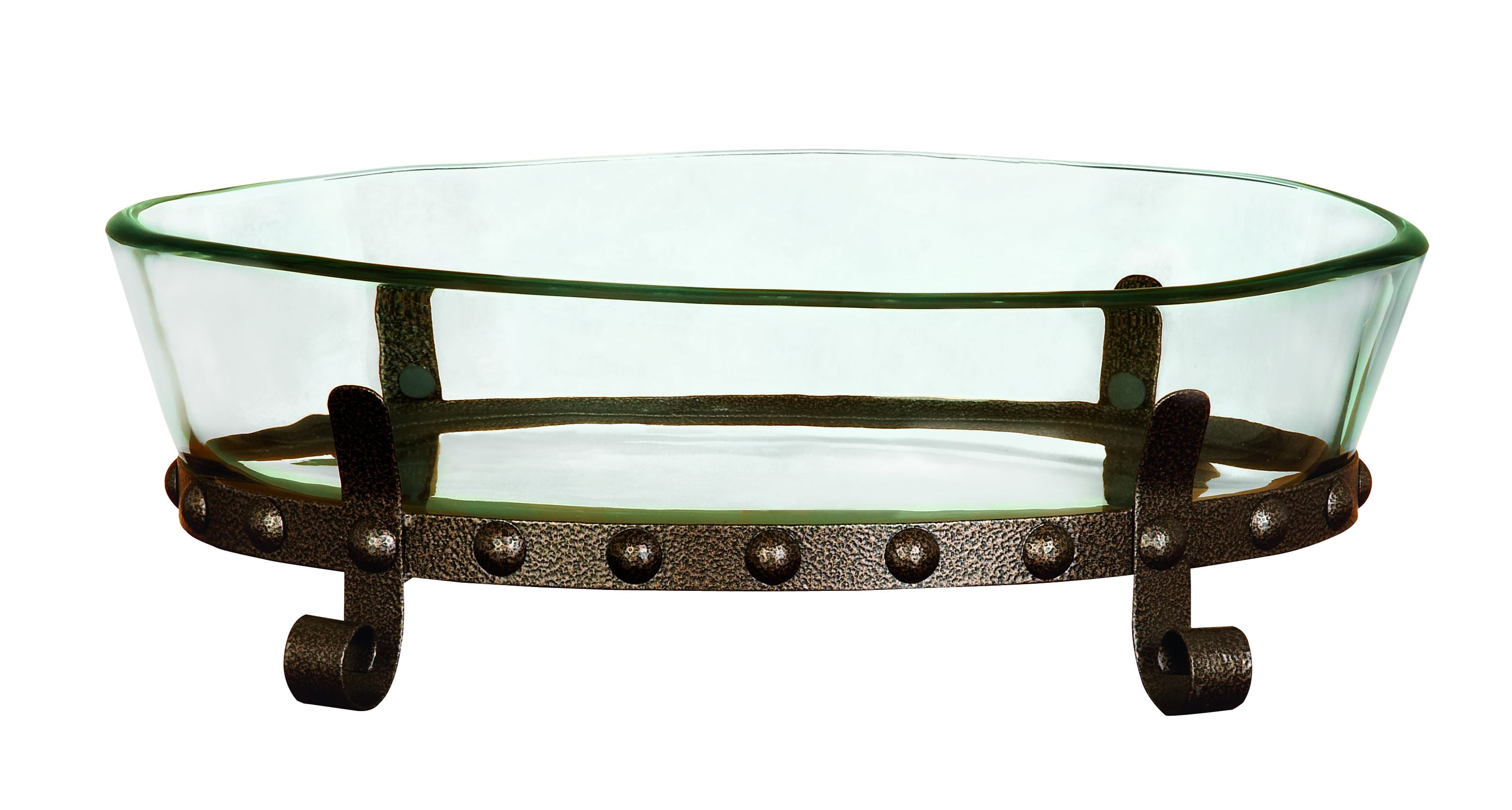 Decmode Traditional 6 X 19 Inch Oval Glass Bowl With Metal Stand, Clear
