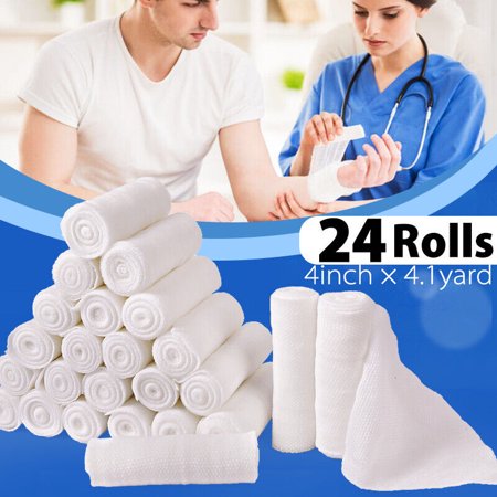 24 Pack 4 Inch Conforming Stretched Gauze Bandage Roll Latex Free 4 x4 Yards