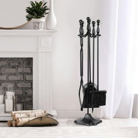 ZenStyle Metal Frame Brass Handle Fireplace Tool Set, Black