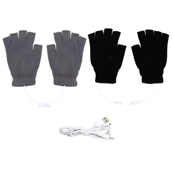 TELOLY 2 Pairs USB Heated Gloves Woolen Winter Thermal Heated Half Finger Gloves