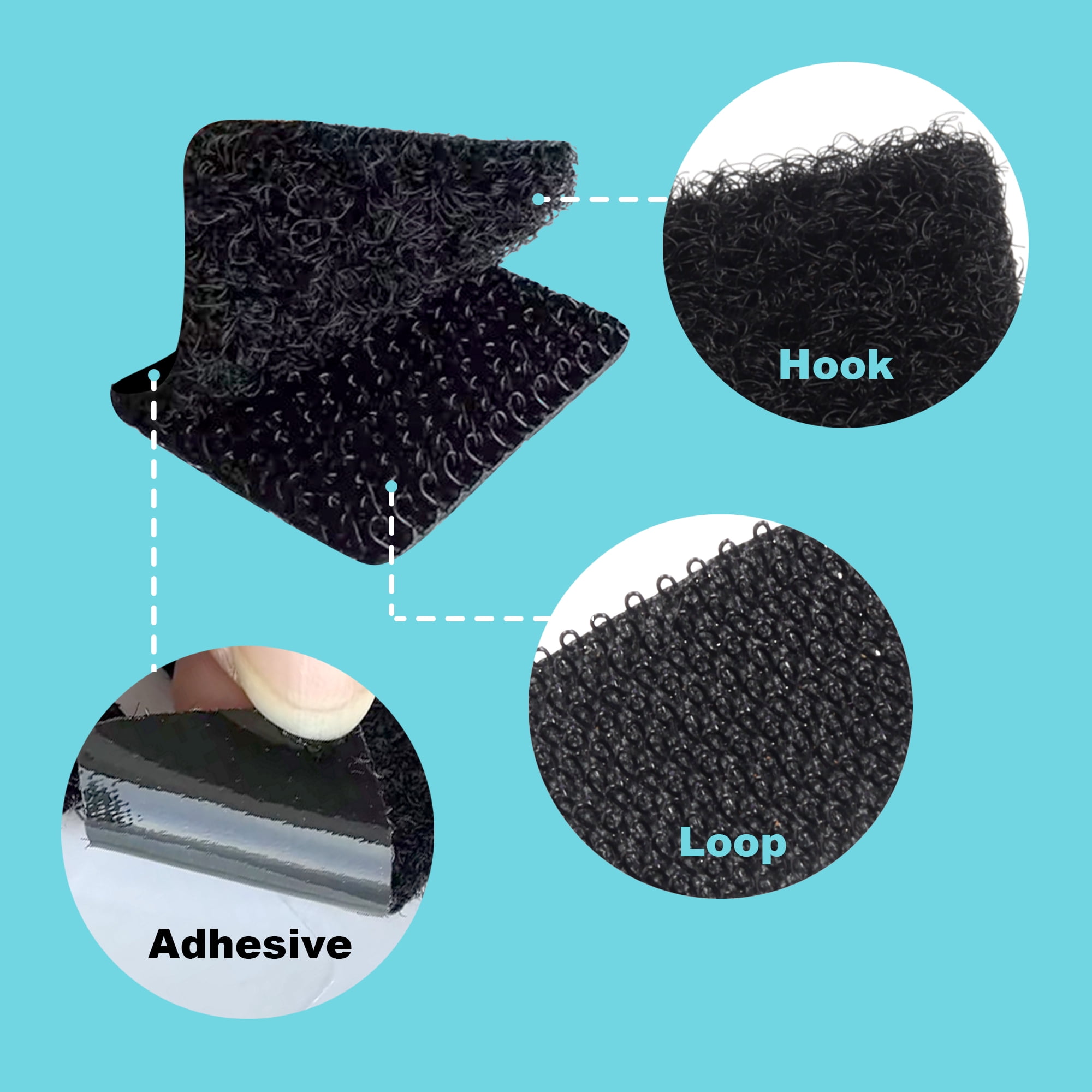 Pen+Gear Self-Adhesive Hook & Loop Fasteners, Black, 8 Count
