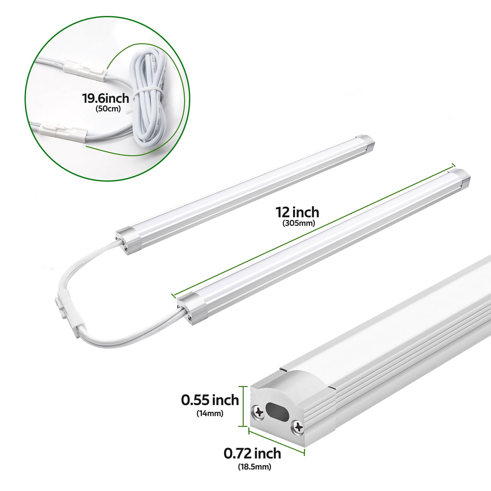 Dimmable 12-Inch Under Cabinet Lighting - 6 Pack Linkable LED Lights for Kitchen, Closet, Workbench, Desk, Cupboard, and Garage - 120V Plug-in & Hardwired, Cold White 6000K