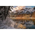 thumbnail image 2 of Steve Mohlenkamp 18x13 Black Ornate Wood Framed with Double Matting Museum Art Print Titled - Bow river makes its icy way through Canmore-Canada, 2 of 4