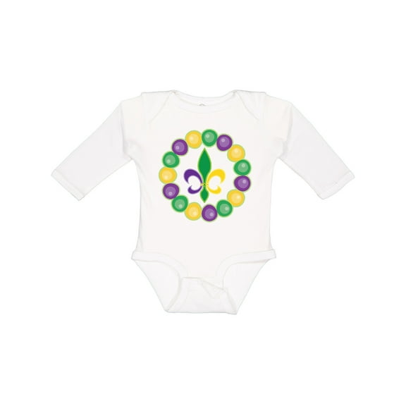 Inktastic Mardi Gras Beads and Fleur De Lis Boys or Girls Long Sleeve Baby Bodysuit