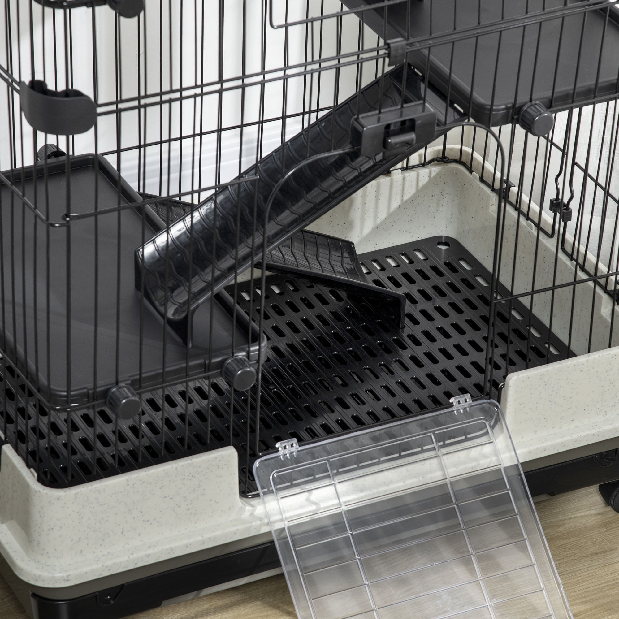 Pawhut 32”L 4-Level Indoor Small Animal Hamster Cage with Wheels, Black