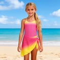 thumbnail image 2 of Girls 2 Piece Swimsuit, Gradient Color Print Two Piece Bathing Suit with Ruffle Skirt, Sleeveless Swimsuit Set for Beach, Pool Party, Swim Class, 2 of 8
