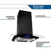 Island Mount Range Hood 36 inch Kitchen 3-Speed Extractor Fan Mesh Filter Tempered Glass