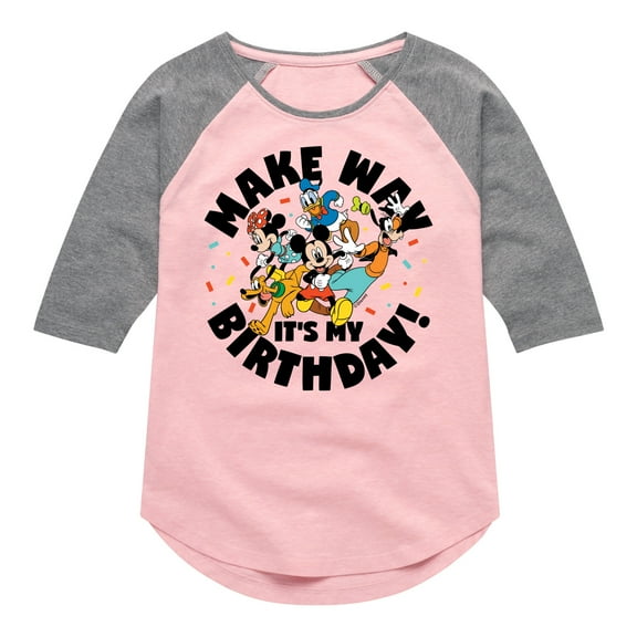 Mickey & Friends - Make Way It's My Birthday - Toddler And Youth Girls Raglan Graphic T-Shirt