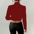 thumbnail image 4 of Dasayo Cropped Women's Tops Red Long Sleeve Cheeky Collared Solid Button-Up Shirts Sweatshirt for Women S, 4 of 7