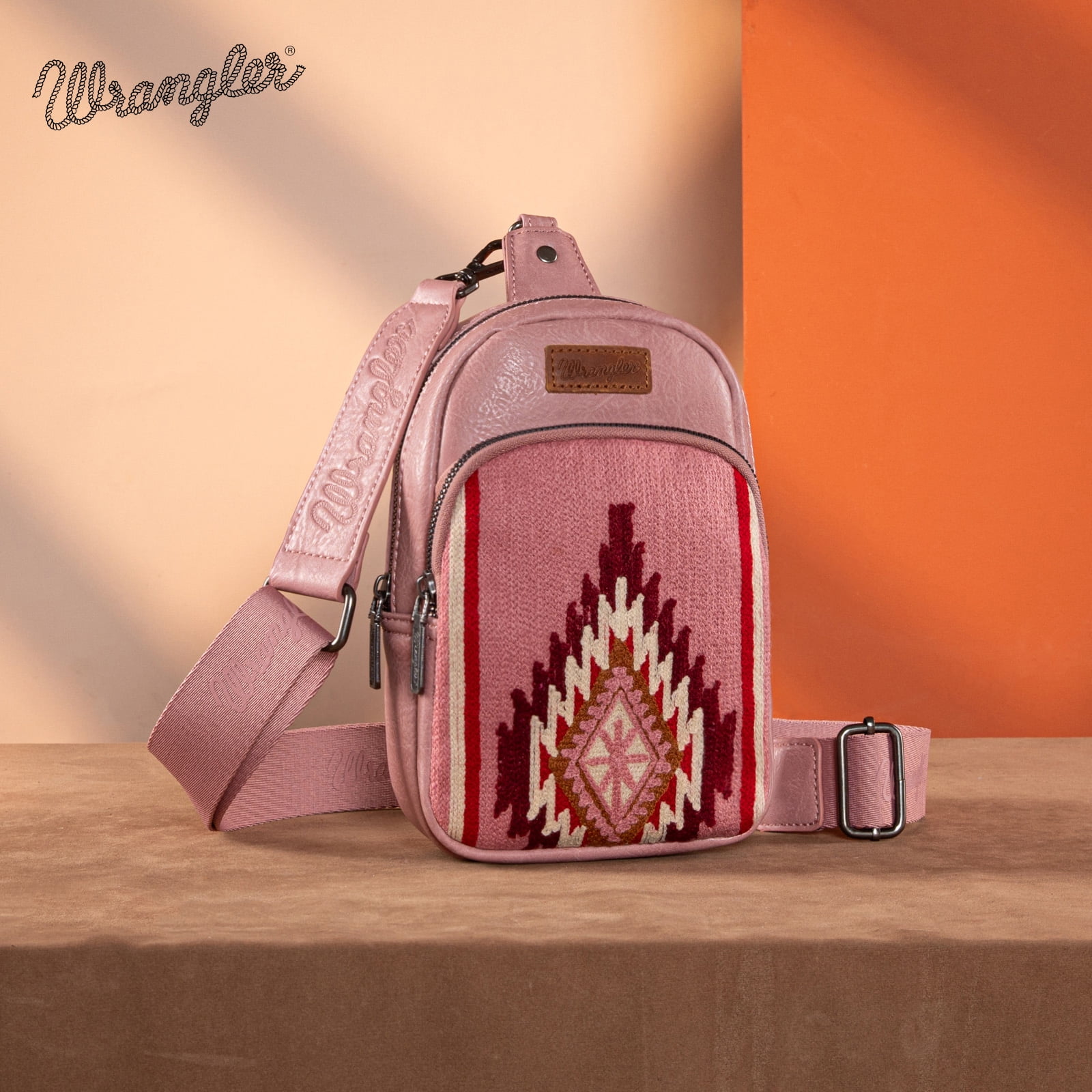 Wrangler Aztec Sling Bag for Women Western Knitted Crossbody Purse and Chest Bag With Adjustable Strap
