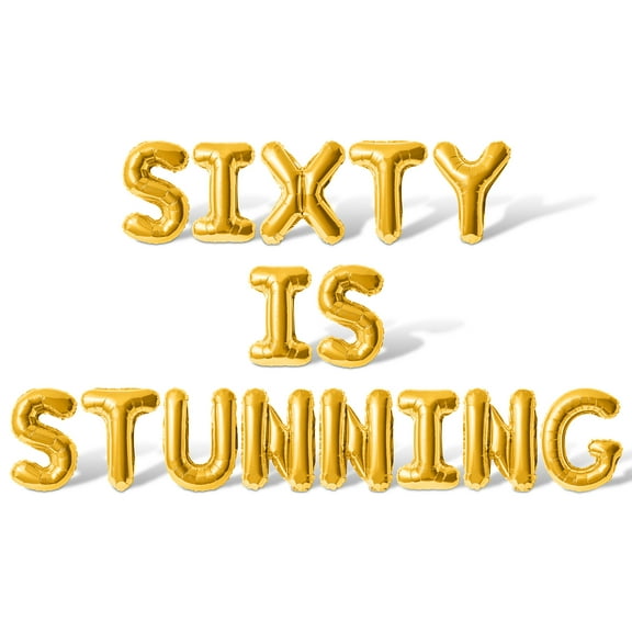 Letter Balloons - SIXTY IS STUNNING 16" Inch Alphabet Letters Foil Mylar Balloon 60th Birthday Party Banner (Gold)