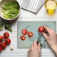 thumbnail image 4 of Floral Cutting Board, Classic Paint Style Art Flower Branches Blossom and Flying Birds Pattern, Decorative Tempered Glass Cutting and Serving Board, Small Size, Grey White, by Ambesonne, 4 of 5