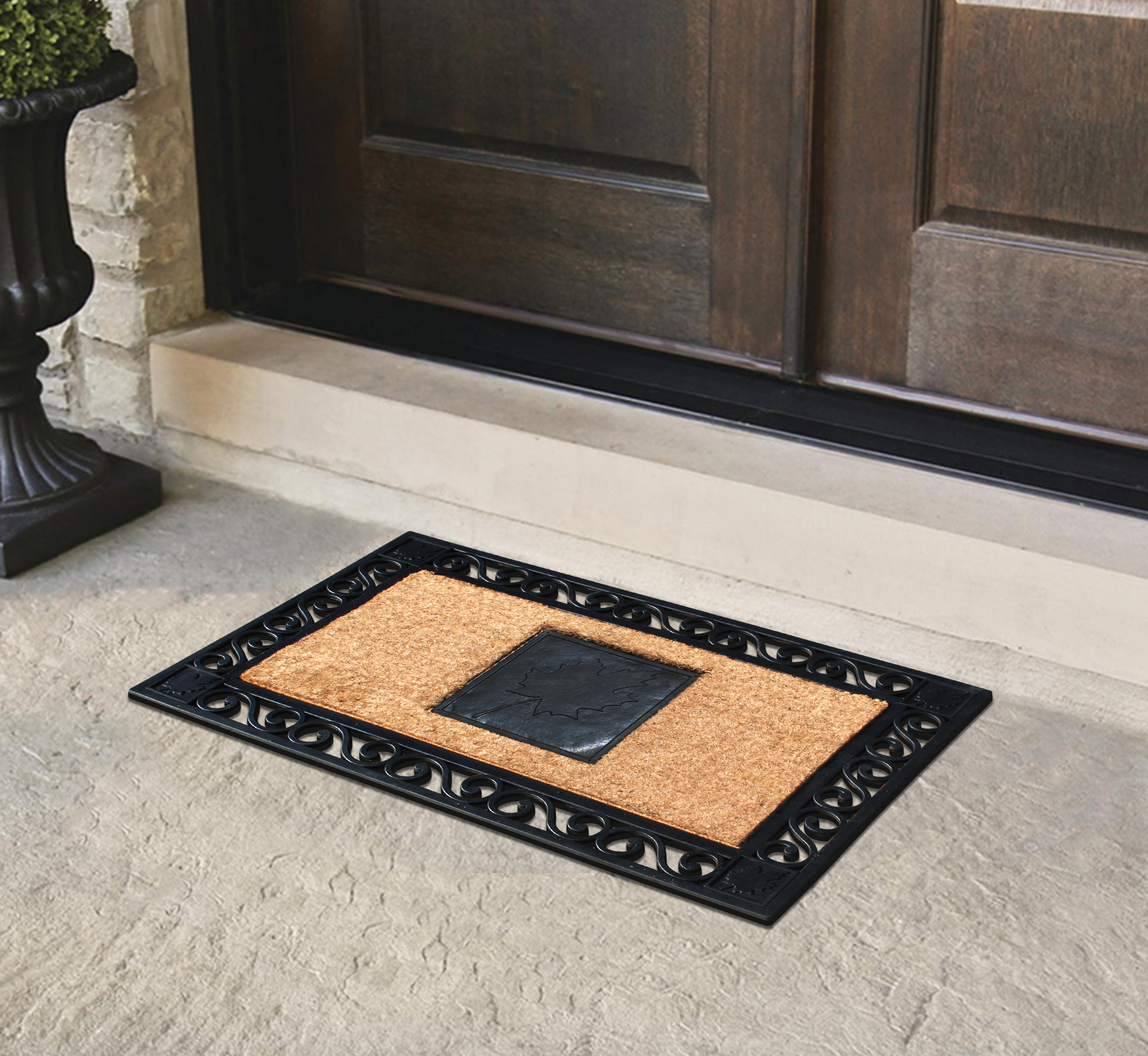 A1 Home Collections 38"×23" Natural Coir & Rubber Doormat - Decorative Welcome Design, Heavy Duty Coconut Fiber Entry Mat with Non-Slip Backing - Anti-Shed Treated, Low Profile Outdoor Front Door Mat