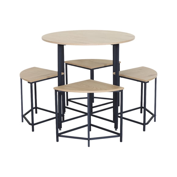 Ilios Innova | Juego de Comedor Industrial con Sillas Acoplables. Ahorra Espacio, Estilo Moderno y Mesa Redonda para 4 Personas, Base Metálica y Cubierta de MDF.