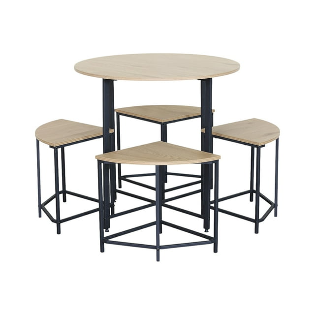 Ilios Innova | Juego de Comedor Industrial con Sillas Acoplables. Ahorra Espacio, Estilo Moderno y Mesa Redonda para 4 Personas, Base Metálica y Cubierta de MDF.