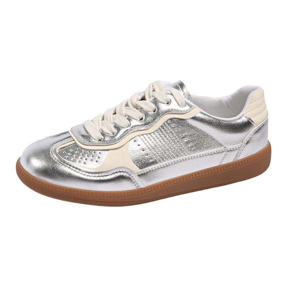 HXWCHs Classic Retro Women's Casual Sneakers Soft Sole Comfortable Versatile Everyday Walking Footwear 5.5 Silver