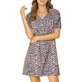 thumbnail image 3 of Allegra K Women's Leopard Tie Waist Short Sleeves V Neck A-Line Dress, 3 of 7