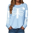 thumbnail image 7 of Enyan Halloween Sweatshirt Spooky Season Long Sleeve Funny Graphic Shirt Fall Tops Halloween Shirt Women Sky Blue,XXL, 7 of 7