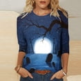 thumbnail image 2 of Odeerbi Halloween Cute Ghost Shirts for Women Vintage Retro Graphic Blouse 2025 Casual Three Quarter Sleeves Round Neck Loose Printed Tops Blue, 2 of 5