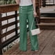 thumbnail image 4 of Pantalones anchos de lino y algodón con botones, informales, de cintura alta, de color sólido, sencillos y a la moda para mujer, 4 of 5