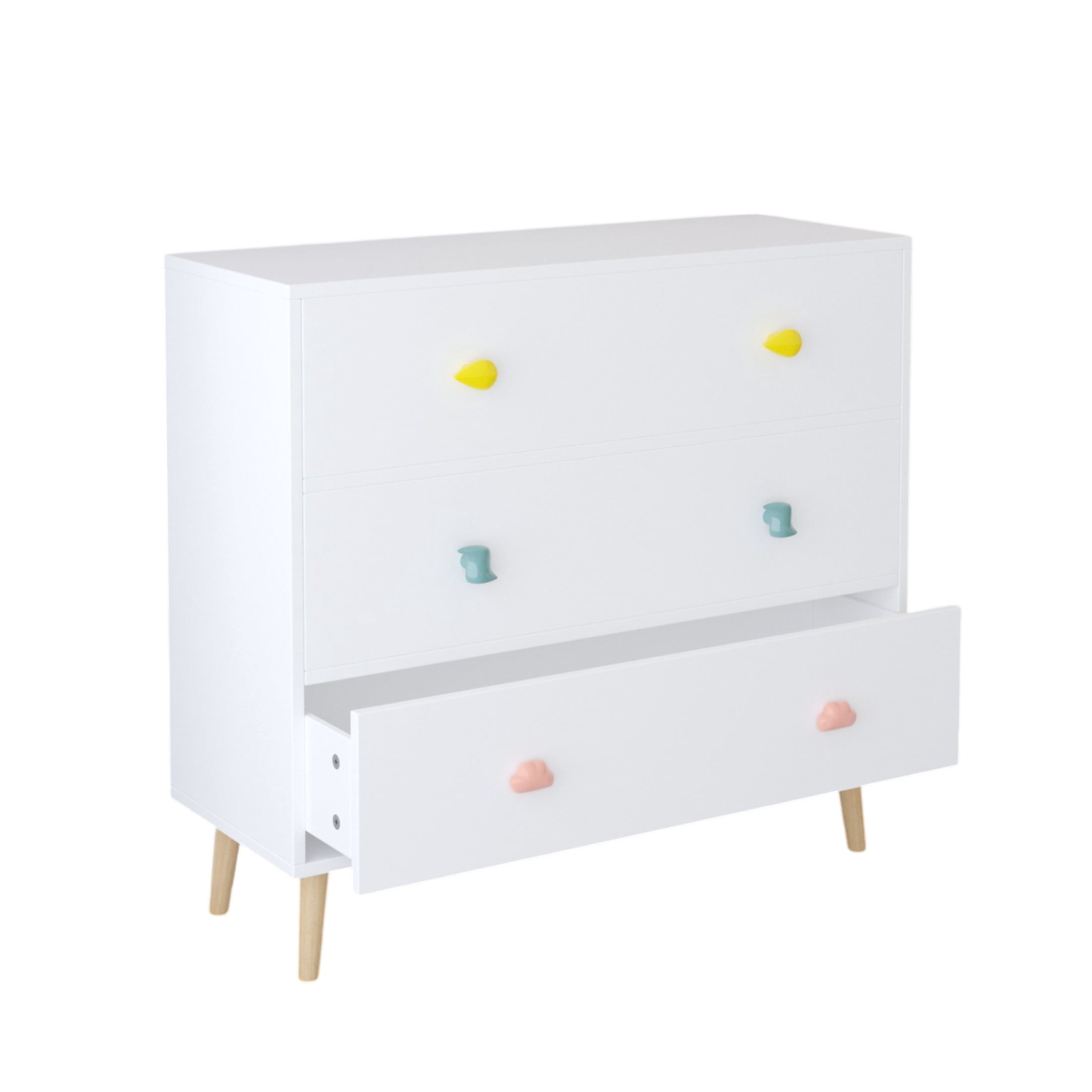 Noble House Godfrey 31.5" Kids 3-Drawer Dresser, Nursery Storage Cabinet, Anti-Tip Baby Nightstand, White