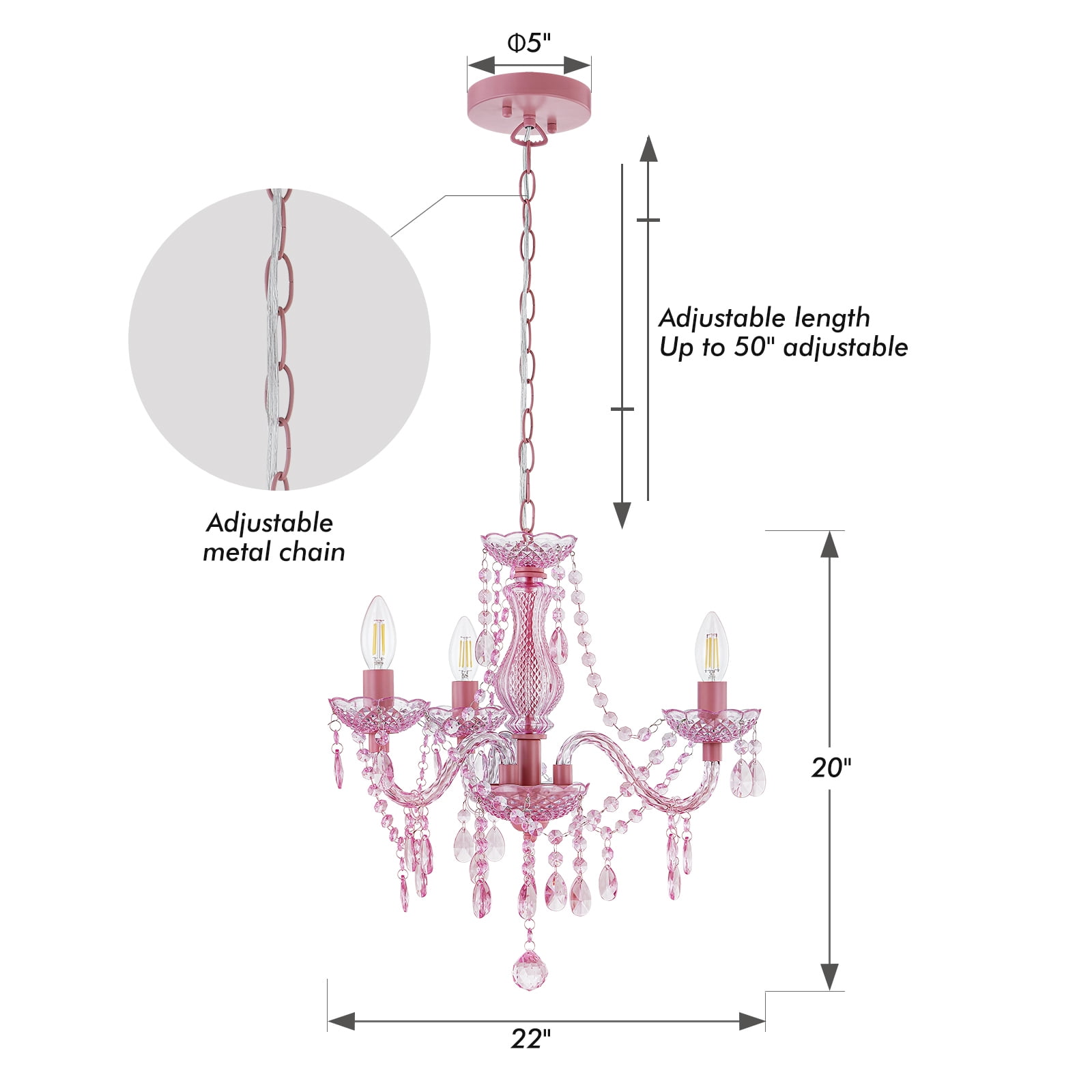 NATYSEAN Crystal Chandelier, 3-Light Modern K9 Crystal Chandelier for Dining Room, Pendant Ceiling Lighting Fixture for Bedroom, Living Room, Dining Room, Entryway, Pink