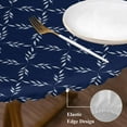 thumbnail image 5 of Navy Blue Fitted Tablecloth with Elastic Edged, Round Table Cloth for Dining Table, Geometric Leaf Diamond Plaid Abstract Check Waterproof Oil Proof Table Cover for Indoor Outdoor 36"-44", 5 of 9