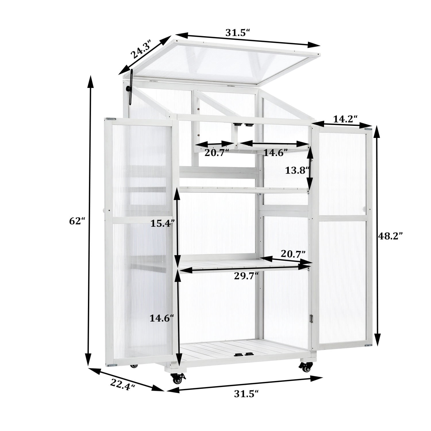 Harper & Bright Designs 31.5” x 22.4” x 62” Cold Frame Greenhouse, Wheels and Adjustable Shelves