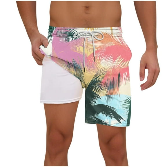 cocolona Mens Hawaiian Print Vacation Beach Shorts Fashion Casual Elastic Waist Drawstring Board Shorts Summer Swim Trunks for Men