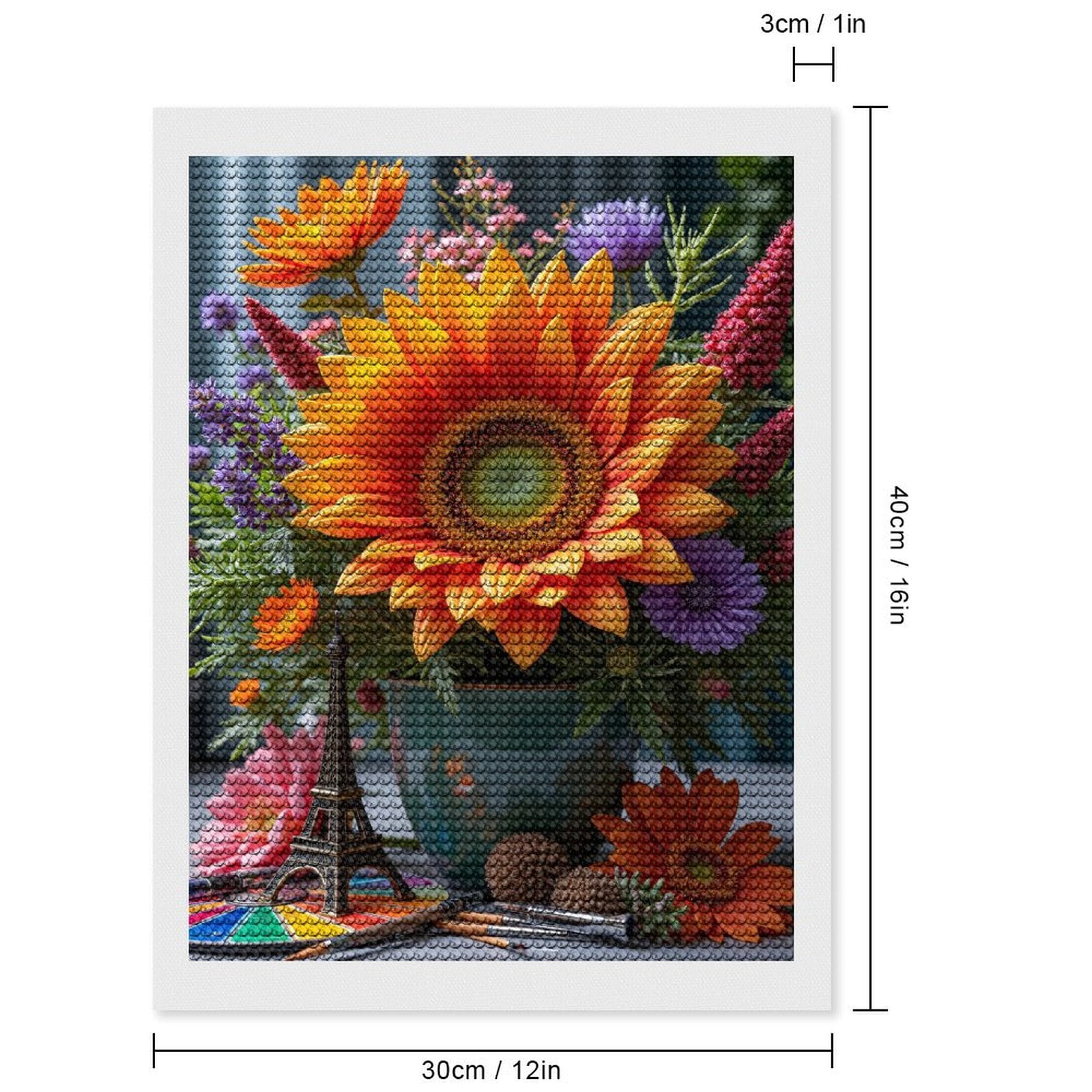 Diamond Art Kits for Adults, Sunflower Bouquet Art Eiffel 5D Diamond Painting Kits for Adults Beginners, DIY Full Drill Diamond Painting, Gem Art and Crafts 12x16