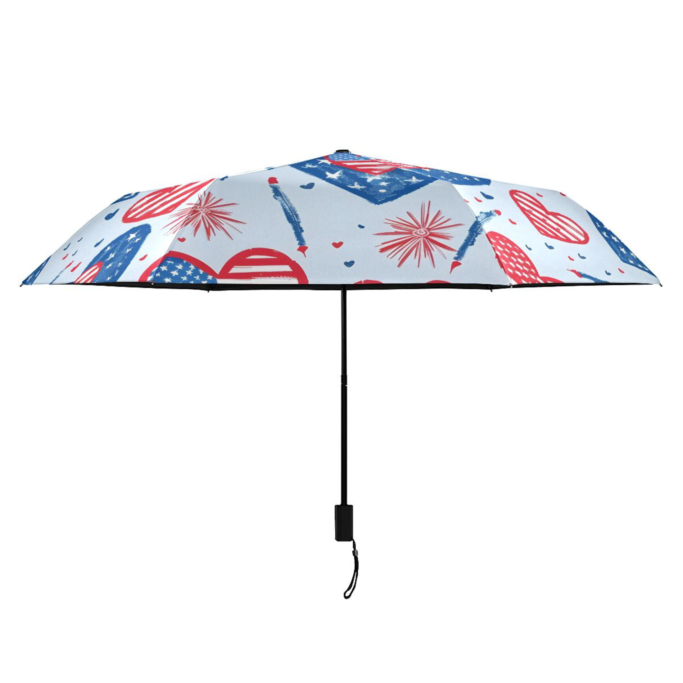American Flag Heart Compact Sun Umbrella Windproof Travel Umbrellas for Rain Strong Portable UV Protection
