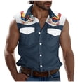 thumbnail image 1 of Camisas de Cuello para los Hombres de Moda Casual Imprimir Turndown Cuello sin Mangas Bolsillos Deportivos Tanque, Ligero Top de Verano, 1 of 5